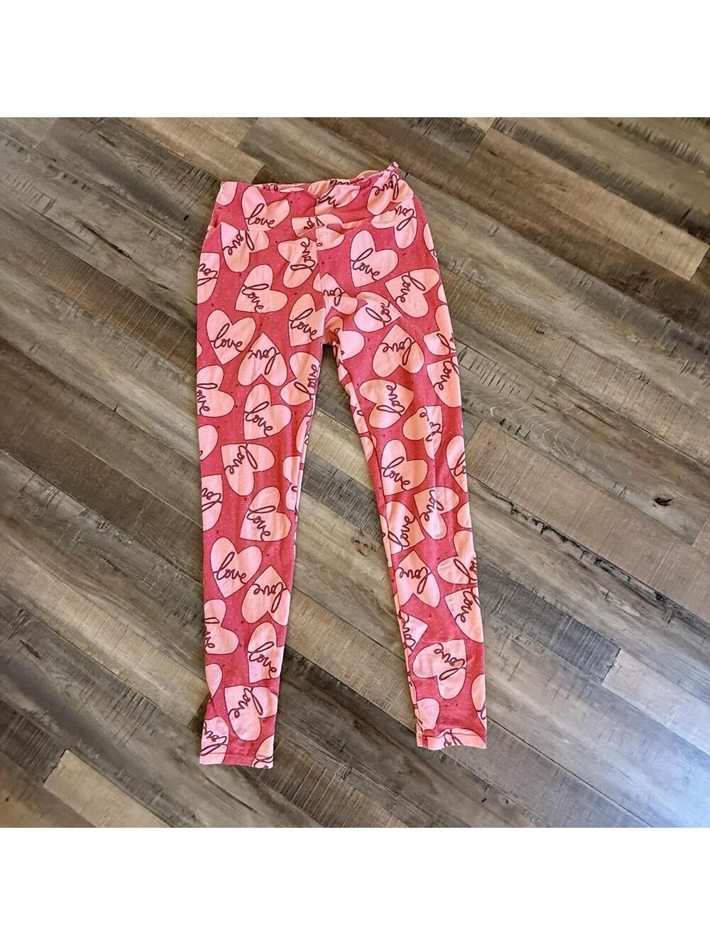 LULAROE One Size LEGGINGS HEARTS & VALENTINES PRINT SPECKLED PINK "Love" preown